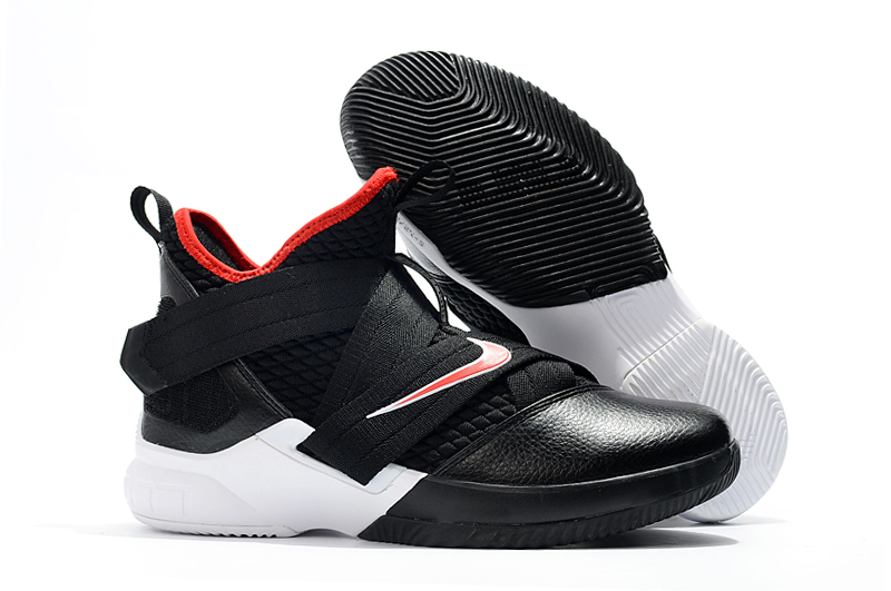 Women Nike Lebron Soldier 12 Black White Red Shoes